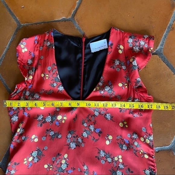 PAULA CAHEN D’ANVERS RED DRESS LEMONS FLORAL RUFFLES LINED SIZE 2 - Picture 7 of 9
